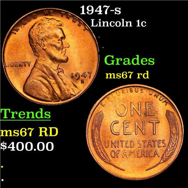 1947-s Lincoln Cent 1c Grades GEM++ Unc RD