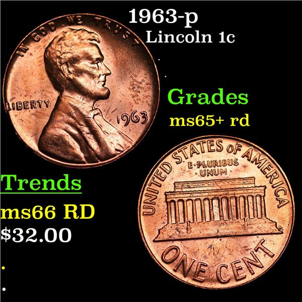1963-p Lincoln Cent 1c Grades Gem+ Unc RD