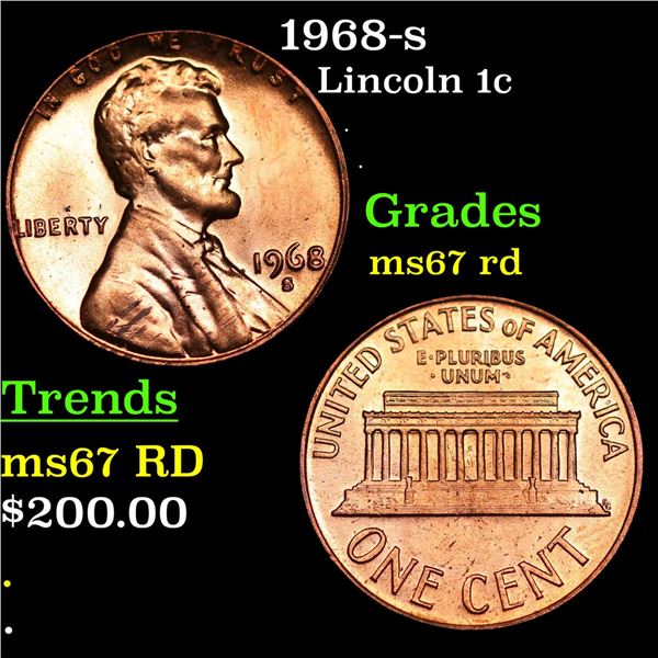 1968-s Lincoln Cent 1c Grades GEM++ Unc RD