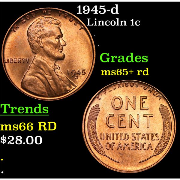 1945-d Lincoln Cent 1c Grades Gem+ Unc RD