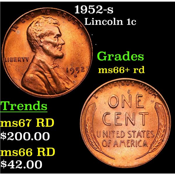 1952-s Lincoln Cent 1c Grades GEM++ RD