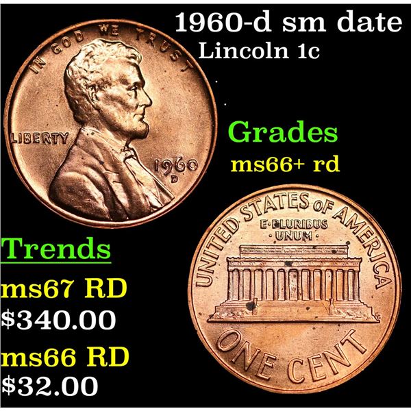 1960-d sm date Lincoln Cent 1c Grades GEM++ RD