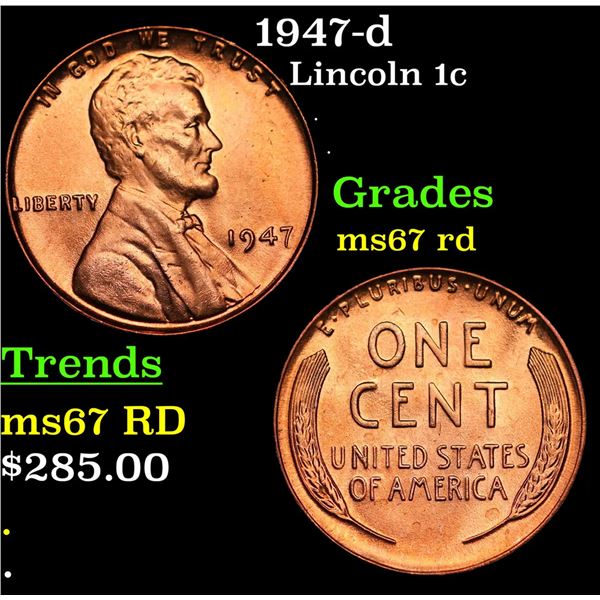 1947-p Lincoln Cent 1c Grades GEM++ Unc RD