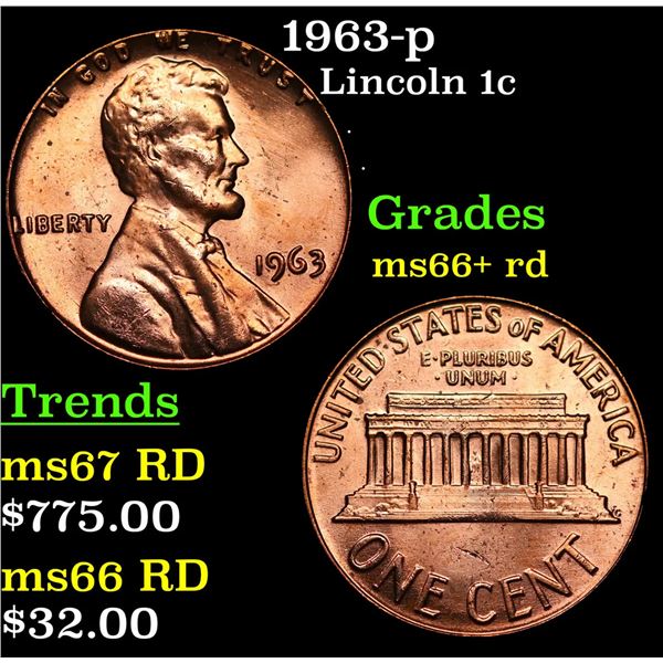1963-p Lincoln Cent 1c Grades GEM++ RD