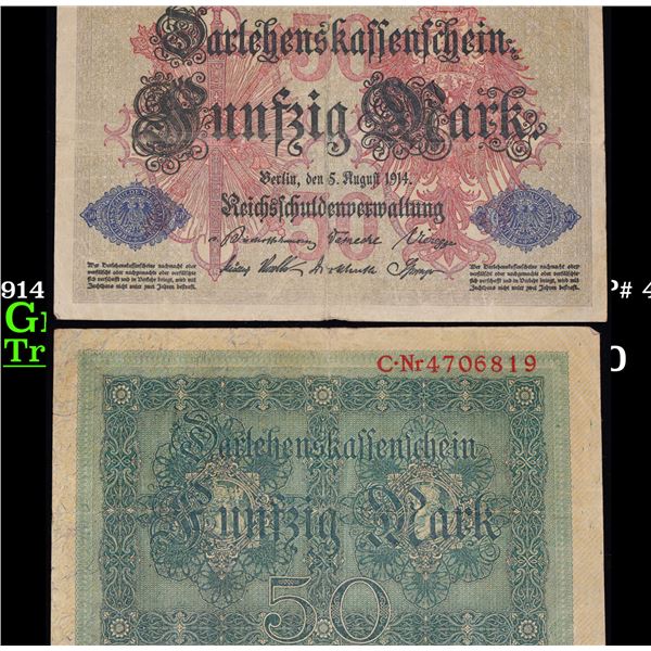 1914 Germany (Empire) 50 Marks Banknote P# 49b Grades vf+