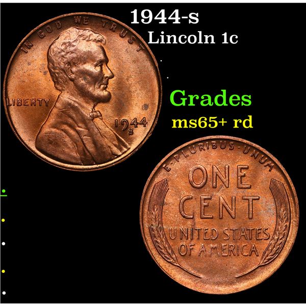 1944-s Lincoln Cent 1c Grades Gem+ Unc RD
