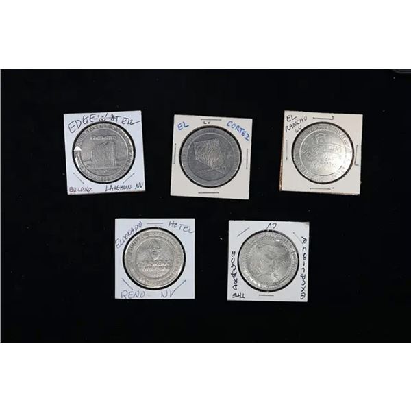 Lot of 5x 1 Dollar Gaming Tokens Grades