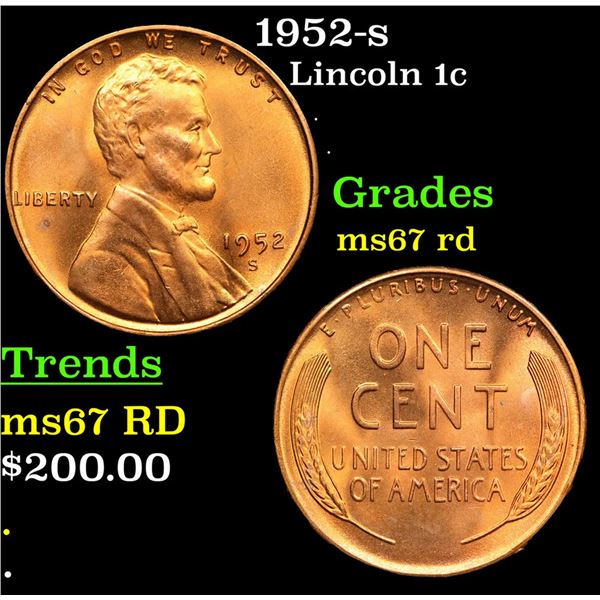 1952-s Lincoln Cent 1c Grades GEM++ Unc RD