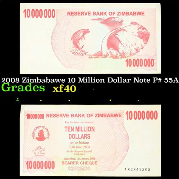 2008 Zimbabawe 10 Million Dollar Note P# 55A Grades xf