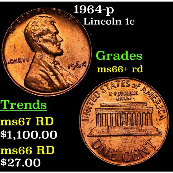 1964-p Lincoln Cent 1c Grades GEM++ RD