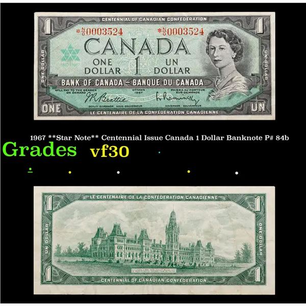 1967 **Star Note** Centennial Issue Canada 1 Dollar Banknote P# 84b Grades vf++
