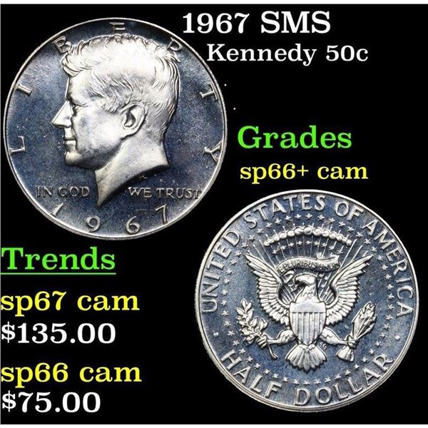 1967 SMS Kennedy Half Dollar 50c Grades sp66+ cam