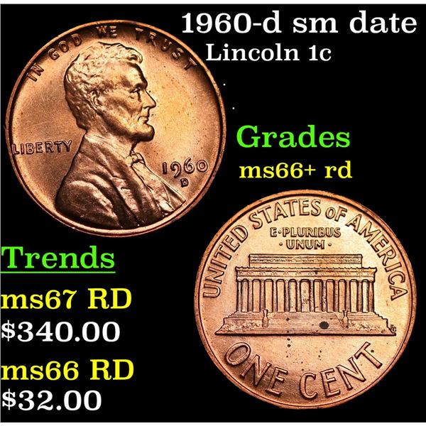 1960-d sm date Lincoln Cent 1c Grades GEM++ RD