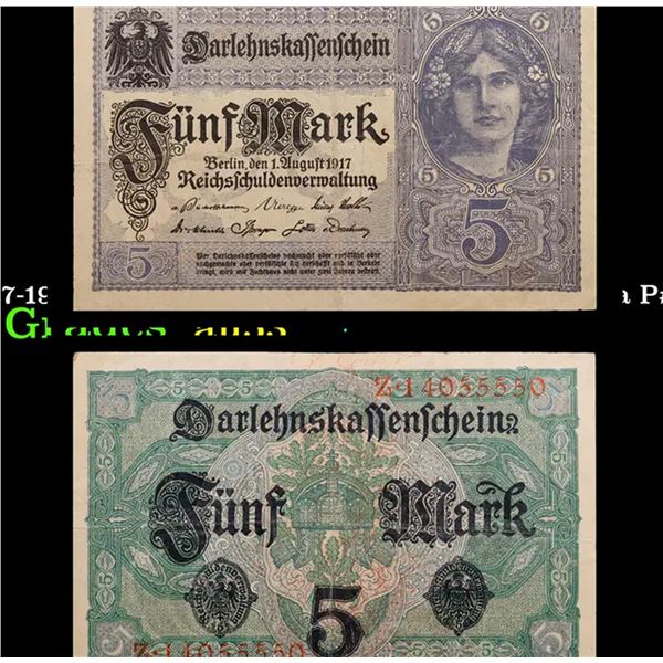 1917-1918 Germany 5 Marks Banknote WWI Era P# 56b Grades Select AU