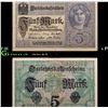 1917-1918 Germany 5 Marks Banknote WWI Era P# 56b Grades Select AU