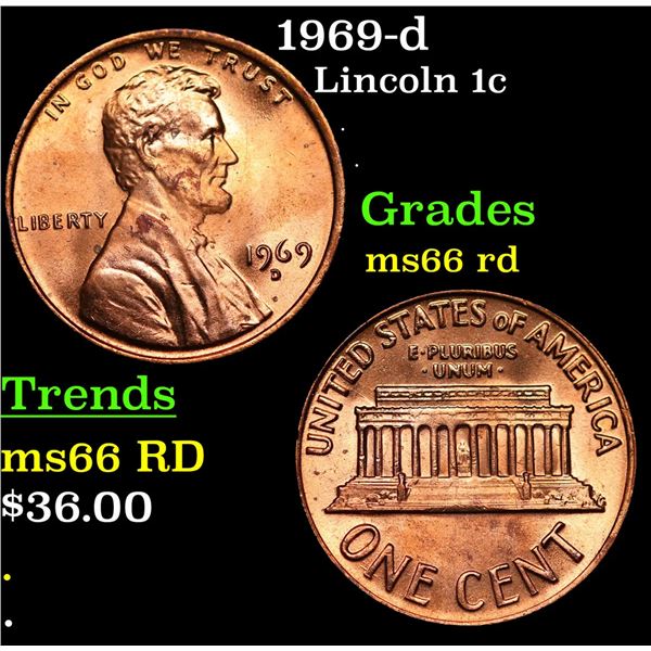 1969-d Lincoln Cent 1c Grades GEM+ Unc RD