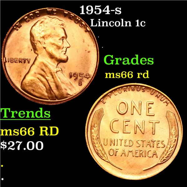 1954-s Lincoln Cent 1c Grades GEM+ Unc RD