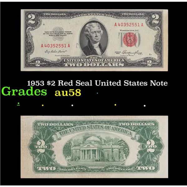 1953 $2 Red Seal United States Note Grades Choice AU/BU Slider