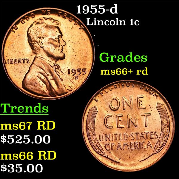 1955-d Lincoln Cent 1c Grades GEM++ RD