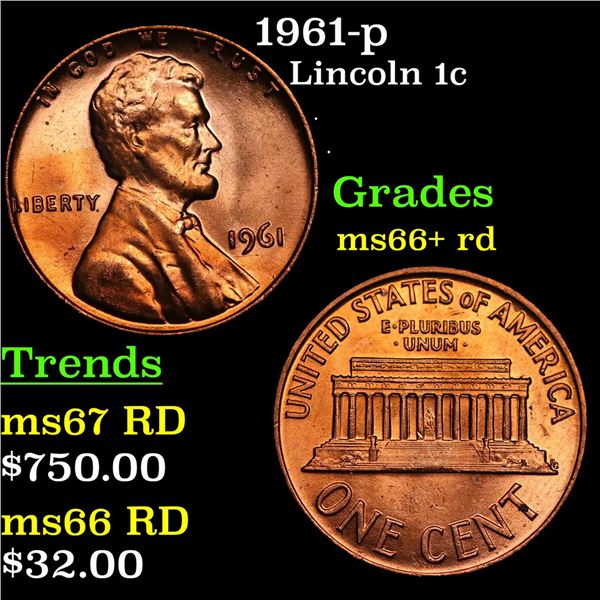 1961-p Lincoln Cent 1c Grades GEM++ RD
