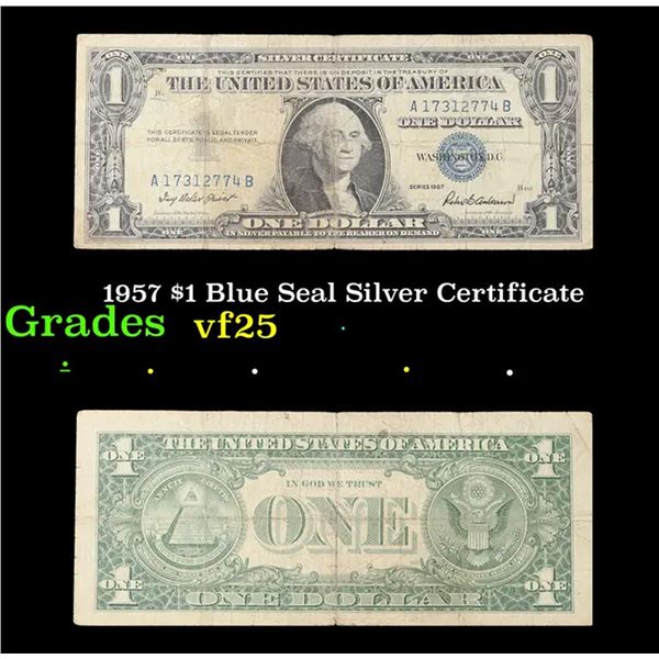 1957 $1 Blue Seal Silver Certificate Grades vf+