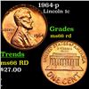 Image 1 : 1964-p Lincoln Cent 1c Grades GEM+ Unc RD