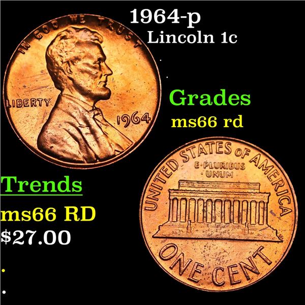 1964-p Lincoln Cent 1c Grades GEM+ Unc RD