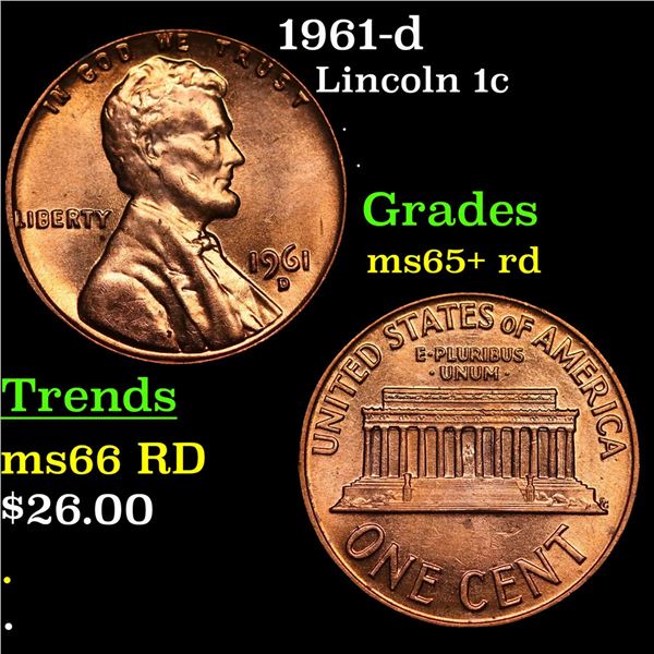 1961-d Lincoln Cent 1c Grades Gem+ Unc RD