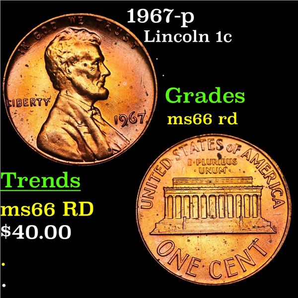1967-p Lincoln Cent 1c Grades GEM+ Unc RD
