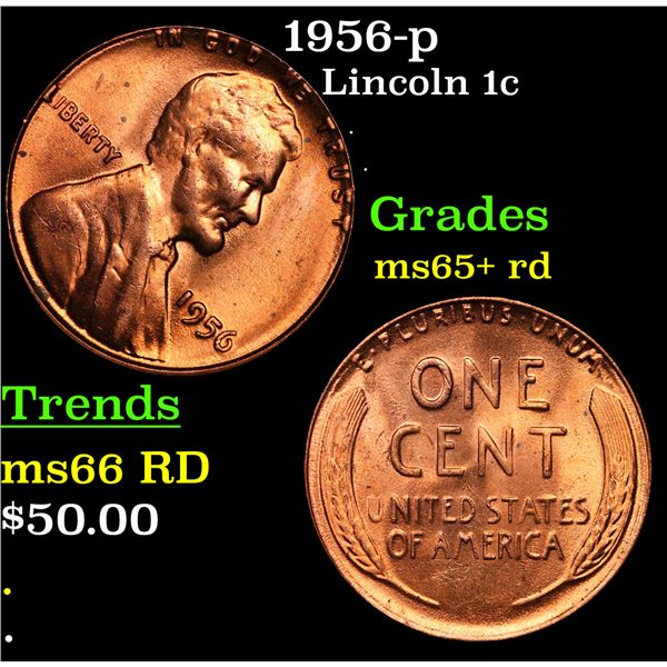 1956-p Lincoln Cent 1c Grades Gem+ Unc RD