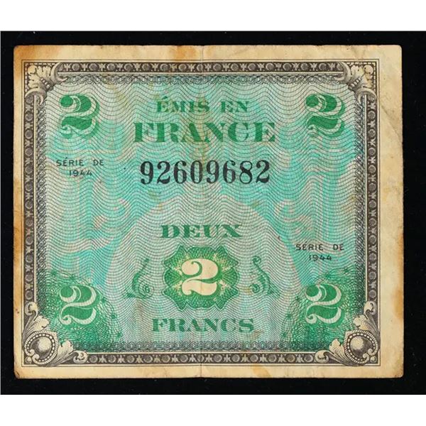 1944 France 2 Franc Allied Liberation Note P# 114A Grades vf+