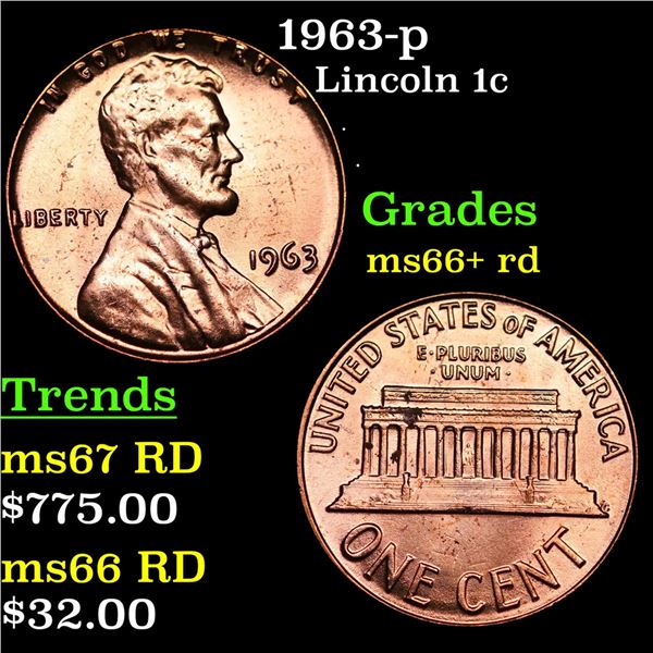 1963-p Lincoln Cent 1c Grades GEM++ RD