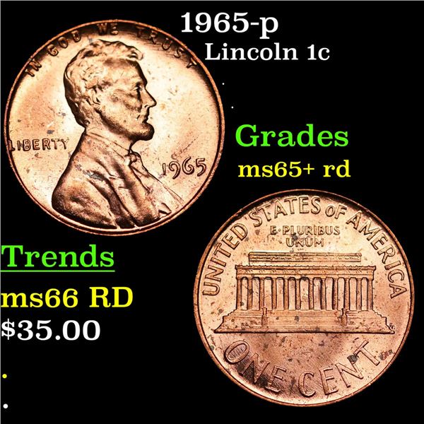 1965-p Lincoln Cent 1c Grades Gem+ Unc RD