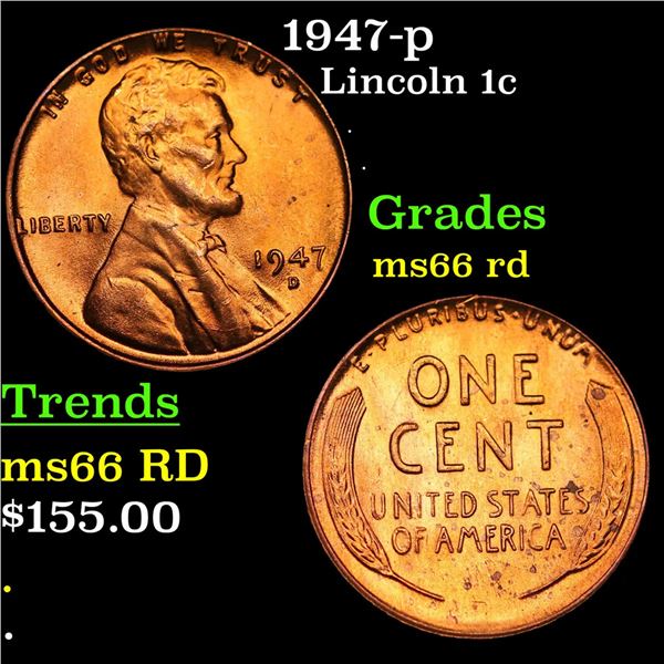 1947-d Lincoln Cent 1c Grades GEM+ Unc RD