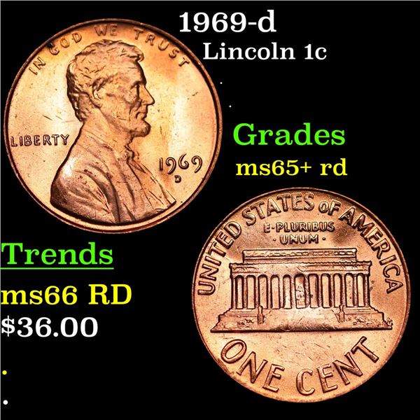 1969-d Lincoln Cent 1c Grades Gem+ Unc RD