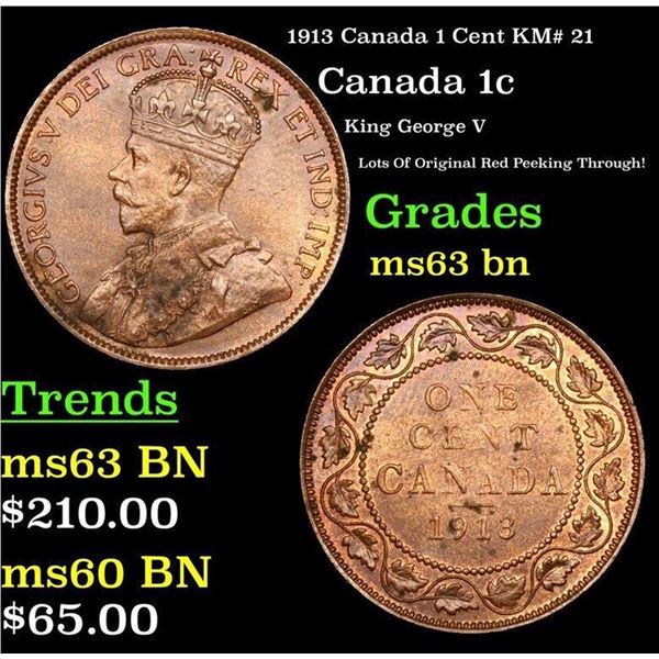 1913 Canada 1 Cent KM# 21 Grades Select Unc BN