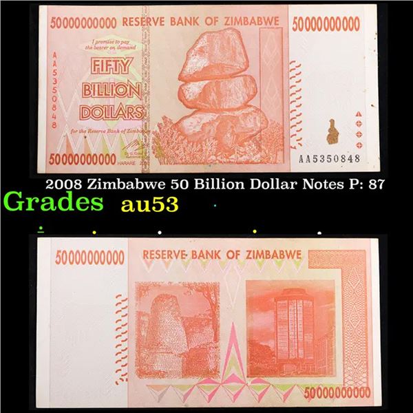 2008 Zimbabwe 50 Billion Dollar Notes P: 87 Grades Select AU