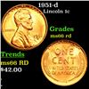 1951-d Lincoln Cent 1c Grades GEM+ Unc RD