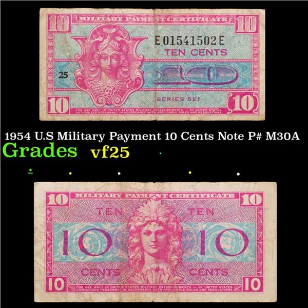 1954 U.S Military Payment 10 Cents Note P# M30A Grades vf+
