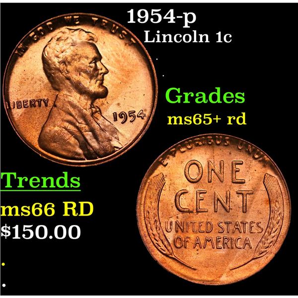 1954-p Lincoln Cent 1c Grades Gem+ Unc RD