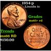 1954-p Lincoln Cent 1c Grades Gem+ Unc RD