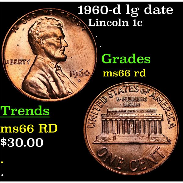 1960-d lg date Lincoln Cent 1c Grades GEM+ Unc RD