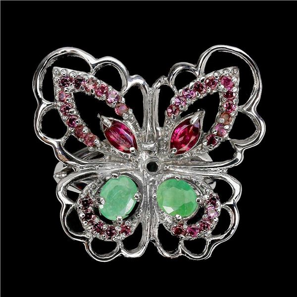 Natural Colombian Emerald Rhodolite Garnet Ring