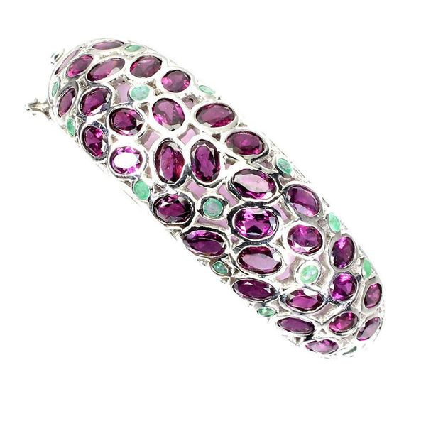 Natural Rhodolite Garnet & Colombian Emerald Bangle