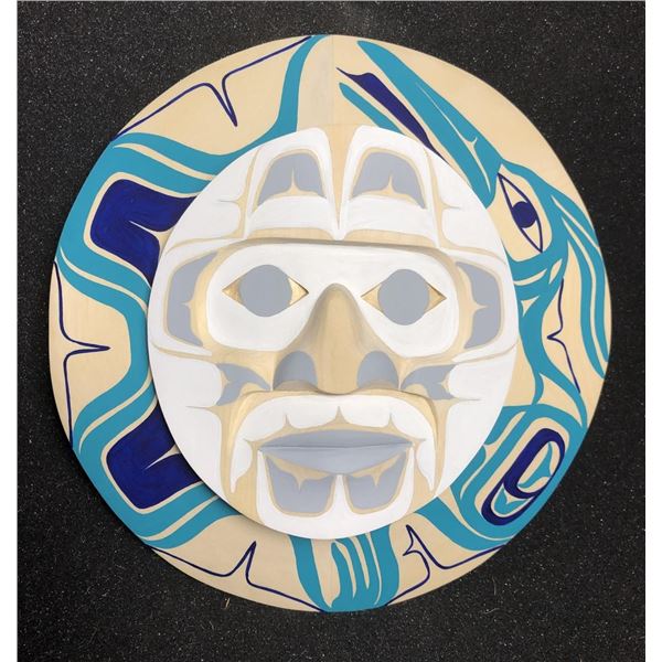 West Coast Native Moon Mask with Blue Heron Spirit