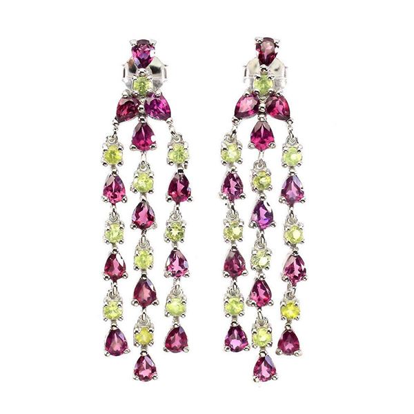 Natural Rhodolite Garnet Peridot Earrings