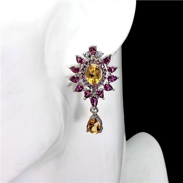 Natural Citrine Rhodolite Tanzanite Earrings