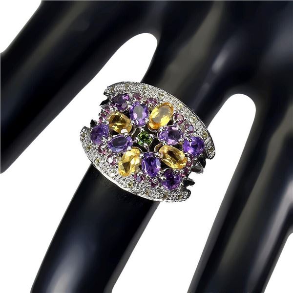 Natural Yellow Citrine & Amethyst  Ring