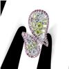 Image 1 : Natural Peridot Aquamarine Rhodolite Garnet Ring