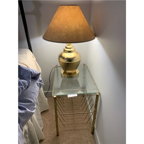 Brass-Coloured Bedside Table and Lamp